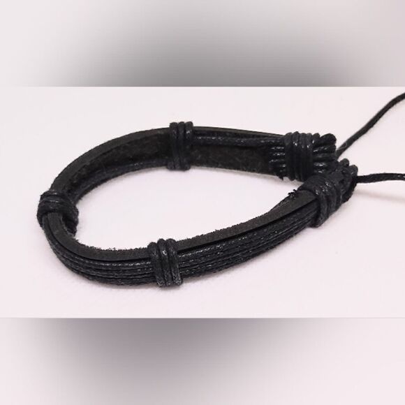 Men's bracelet leather layered black new d96 - Picture 1 of 1